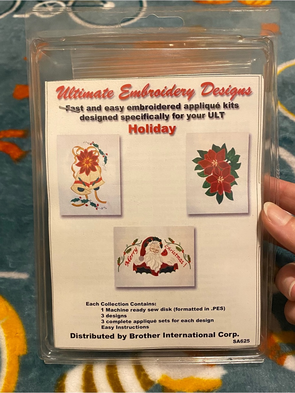 Brother Ultimate Embroidery Designs SA625 Holiday .PES Applique Kit Disk